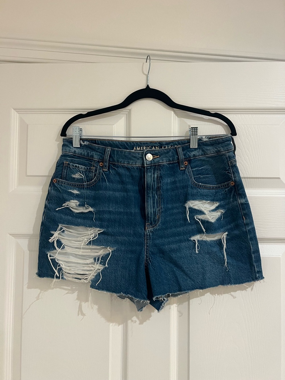 American Eagle Outfitters Blue Distressed High-Rise Denim Shorts